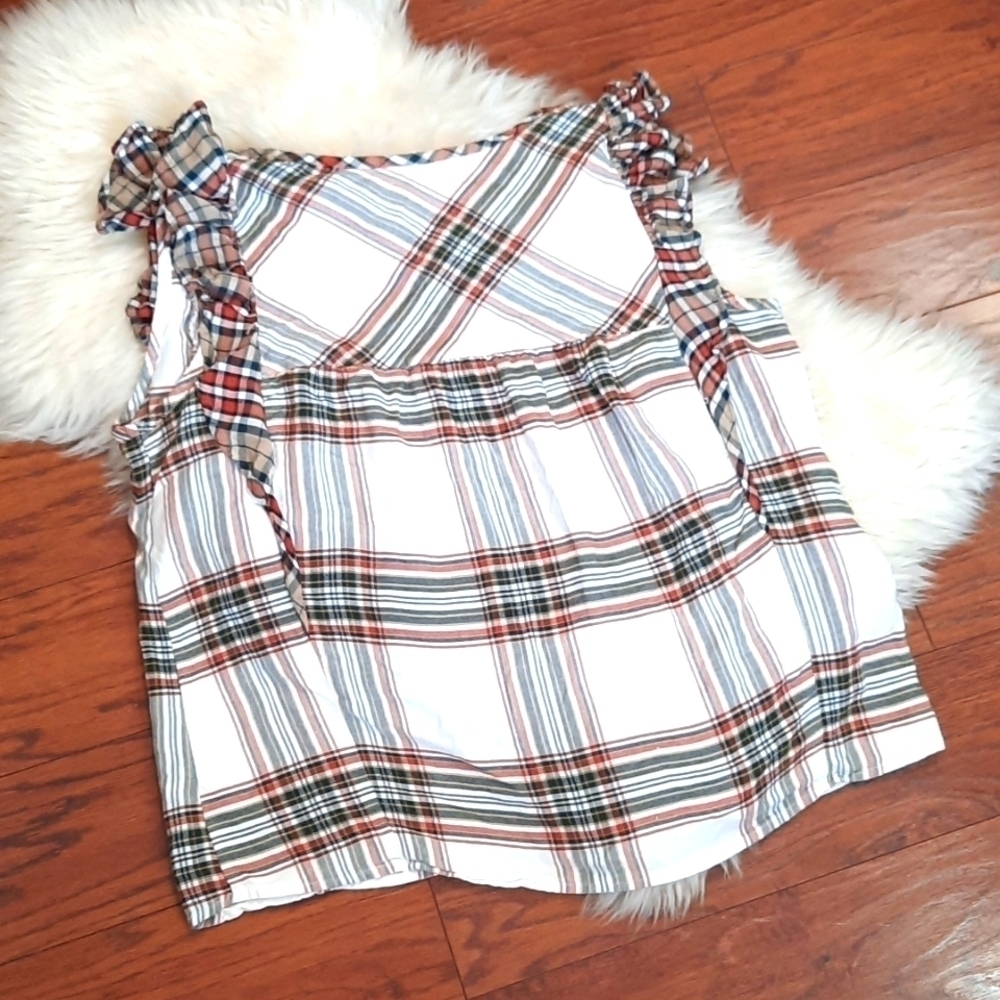 Time & Tru Ruffle Sleeve Plaid Blouse - Picture 3 of 3